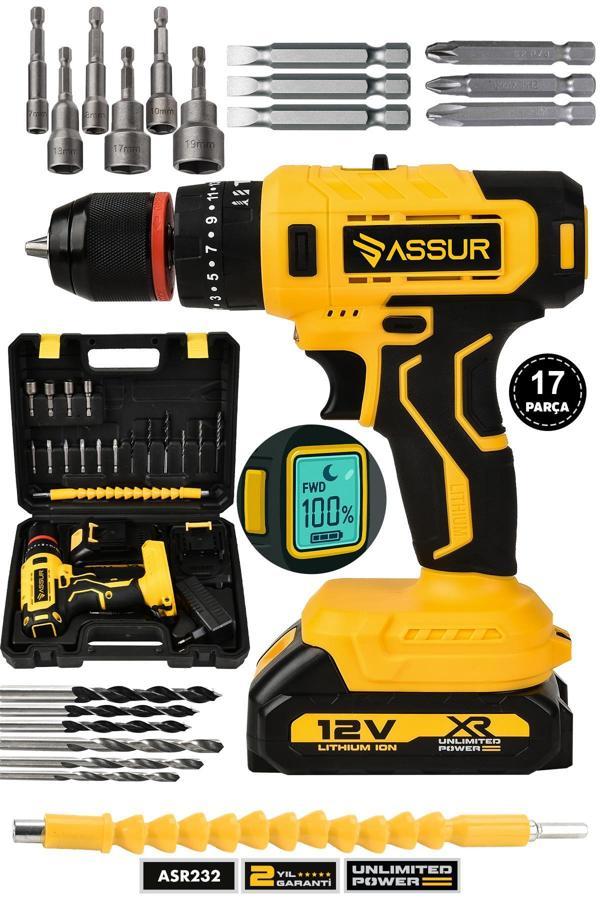 Assur 12V Çift Akülü Darbeli Şarjlı Matkap Dijital Göstergeli Akülü Vidalama - Image 1