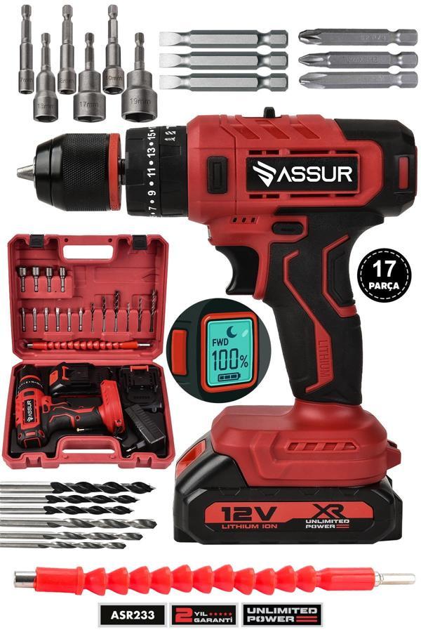 Assur 12V Çift Akülü Darbeli Şarjlı Matkap Dijital Göstergeli Akülü Vidalama - Image 1