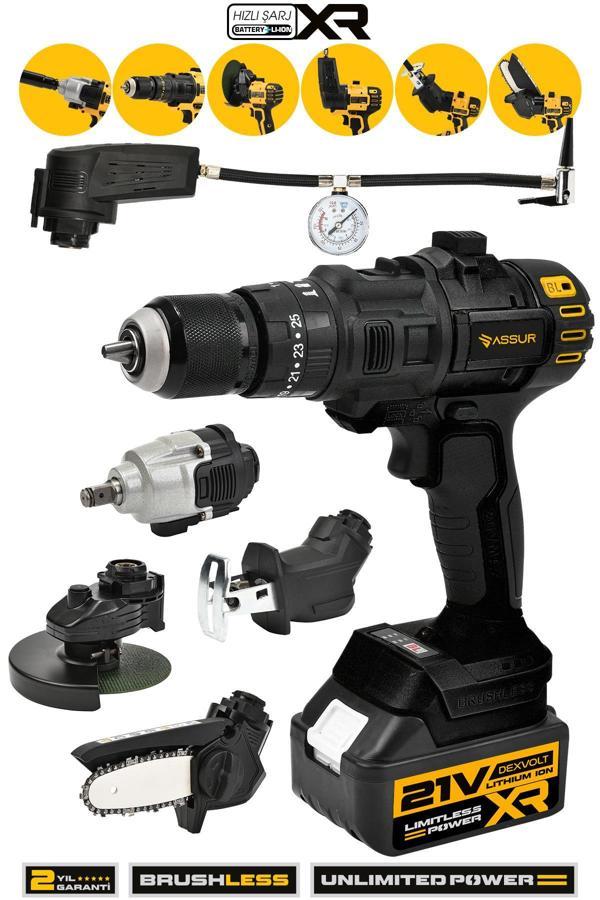 Assur 21V 6 Başlıklı Set Taşlama Somun Sıkma Tilki Kuyruğu Dal Budama Akülü Vidalama Hava Pompası - Image 1