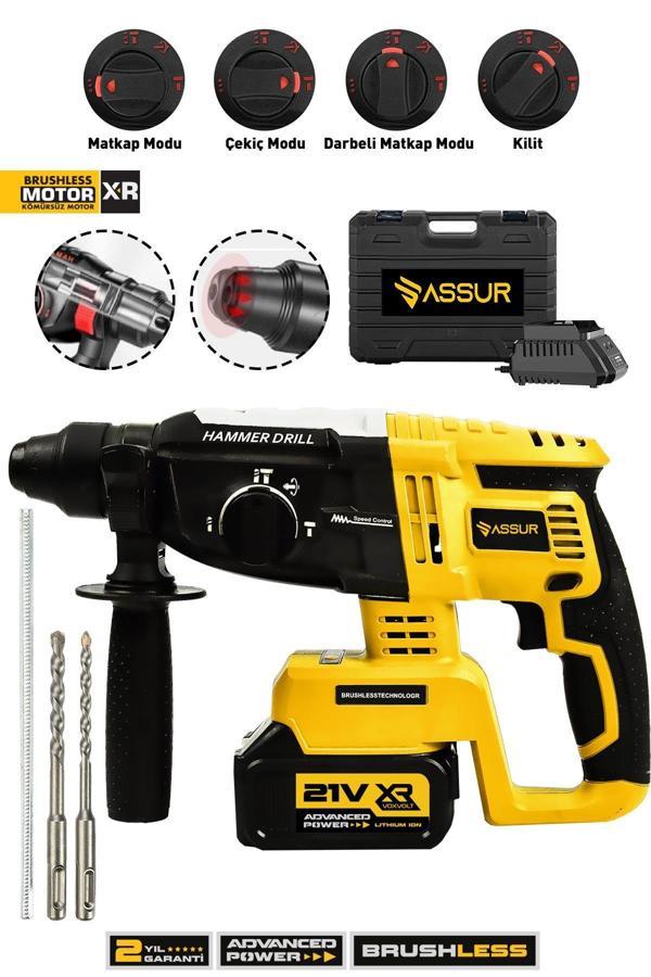 Assur 21V Kömürsüz Motor Darbeli Çift Akülü Şarjlı Kırıcı Delici Hilti 2-26mm - Image 1