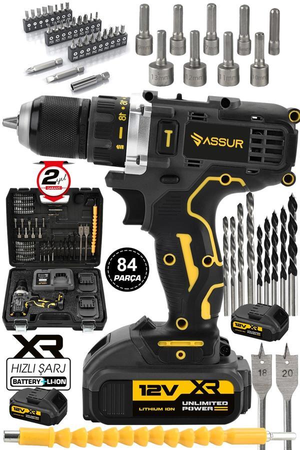 Assur 12V Çift Akülü Şarjlı Matkap Metal Şanzıman Bakır Sargılı Akülü Vidalama - Image 1