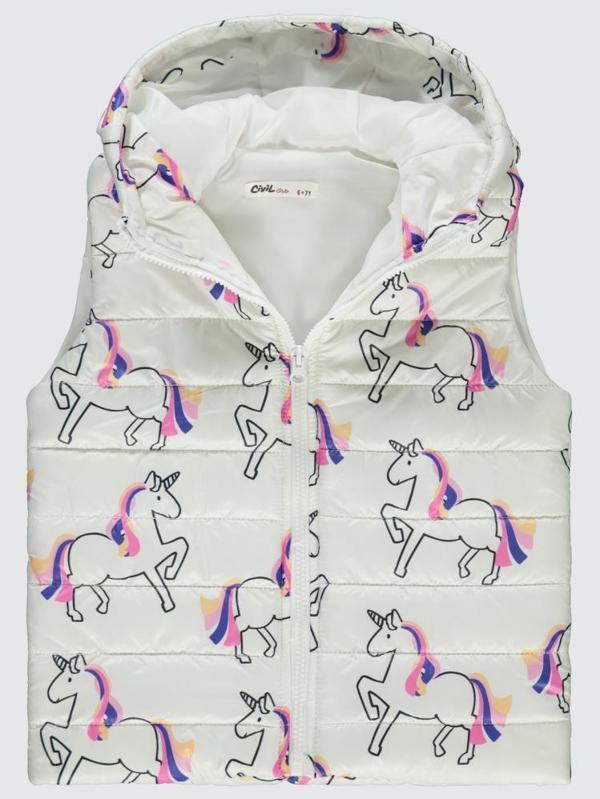 Civil Girls Unicorn Baskılı 6-9 Yaş Yelek - Ekru 9-10 Yaş - Image 1
