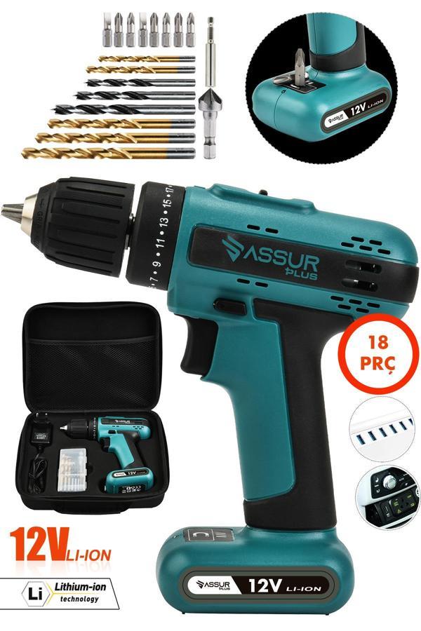 Assur Plus 12V Dahili Batarya Akülü Vidalama Şarjlı Matkap - Image 1