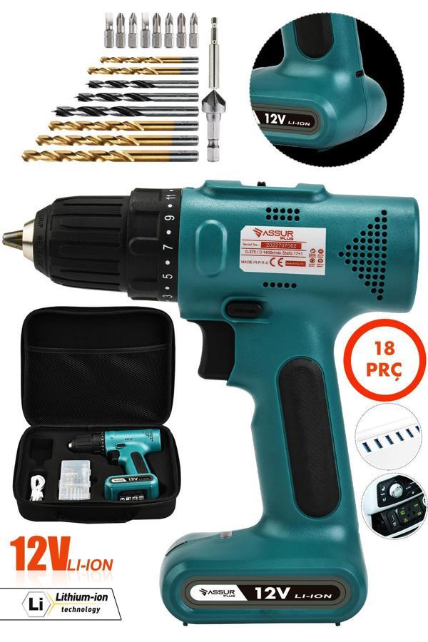Assur Plus 12V Usb Şarjlı Matkap Vidalama Dahili Batarya - Image 1