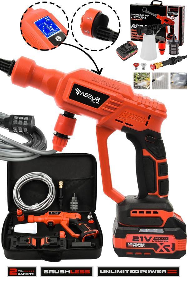 Assur Plus 21V Kömürsüz Motor Yüksek Basınçlı Akülü Oto Araba Yıkama Makinesi Şarjlı - Image 1