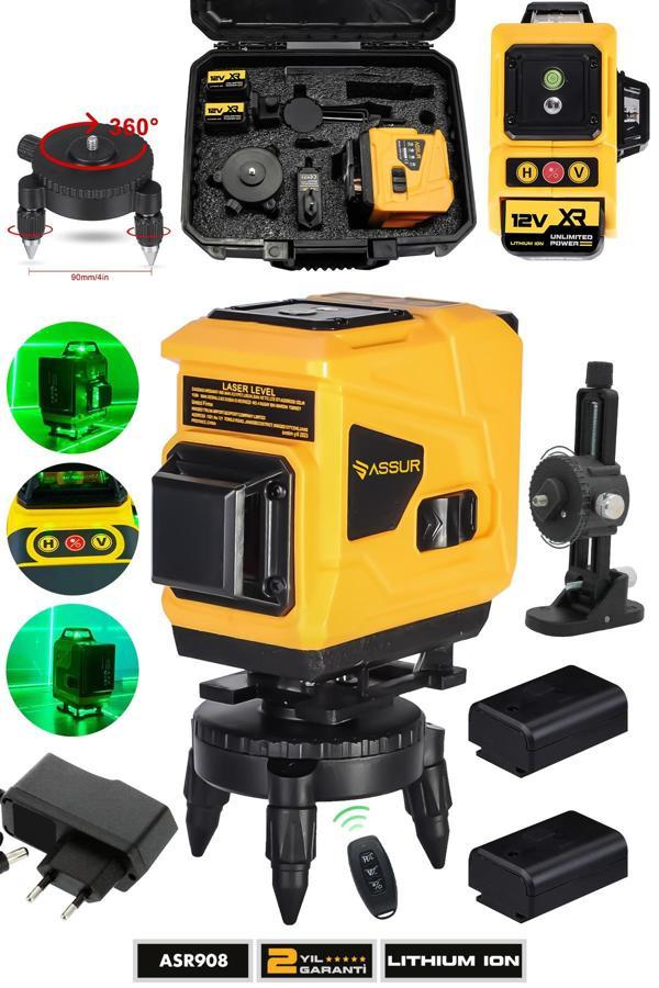 Assur Profesyonel 360° 12 Köşe Otomatik Hizalamalı Yeşil Çizgili Su Terazili Lazer Metre Hizalama - Image 1