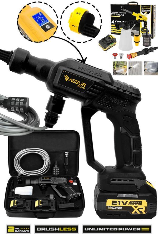 Assur Plus 21V Kömürsüz Motor Yüksek Basınçlı Akülü Oto Araba Yıkama Makinesi Şarjlı - Image 1