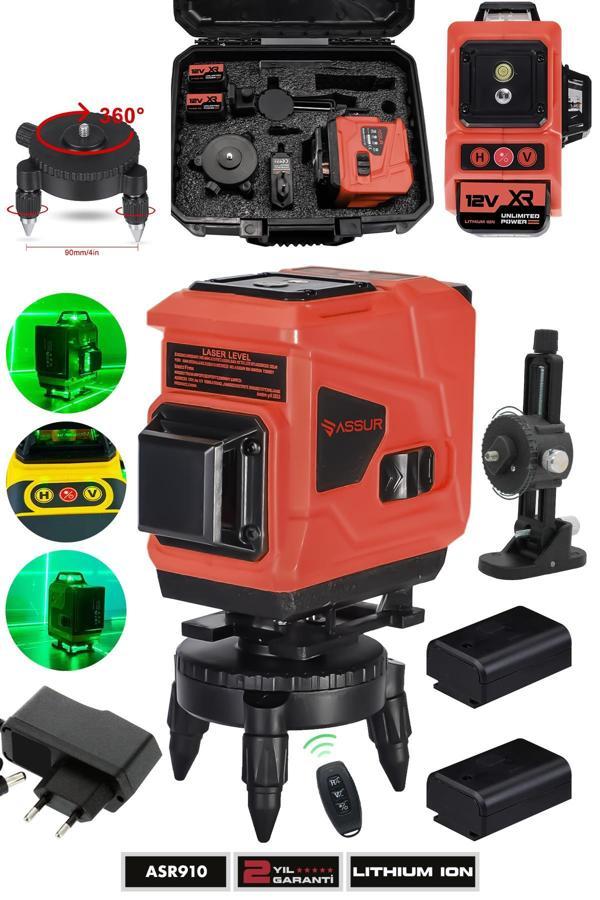 Assur Profesyonel 360° 12 Köşe Otomatik Hizalamalı Yeşil Çizgili Su Terazili Lazer Metre Hizalama - Image 1
