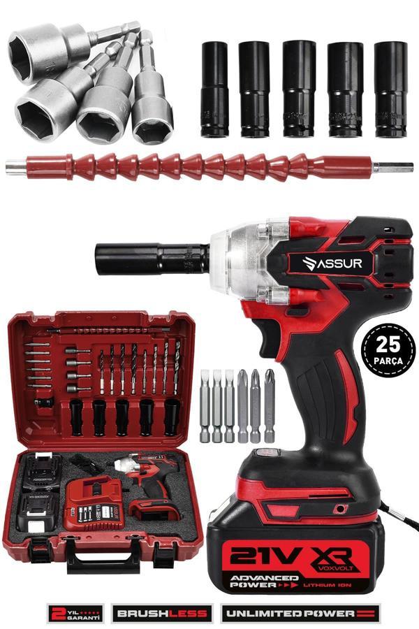 Assur 21V Çift Akü Kömürsüz Darbeli Matkap Somun Sökme Sıkma - Image 1