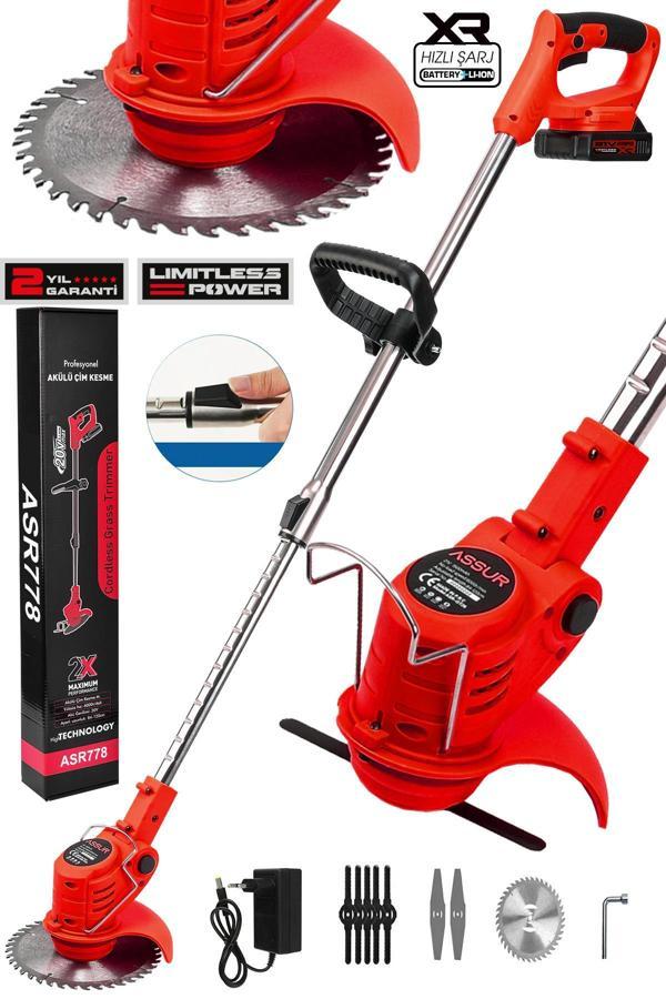 Assur 21V Çift Akü Uzatma Kollu Teleskopik Çim Çalı Ot Biçme Şarjlı Tırpan - Image 1
