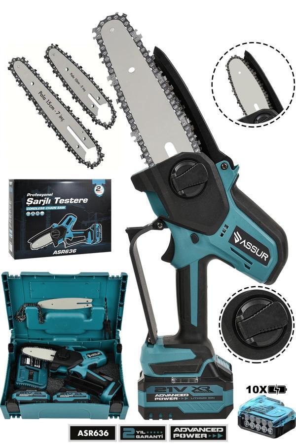 Assur 21V Çift Akülü Ağaç Odun Kesme Şarjlı Dal Budama Testeresi - Image 1