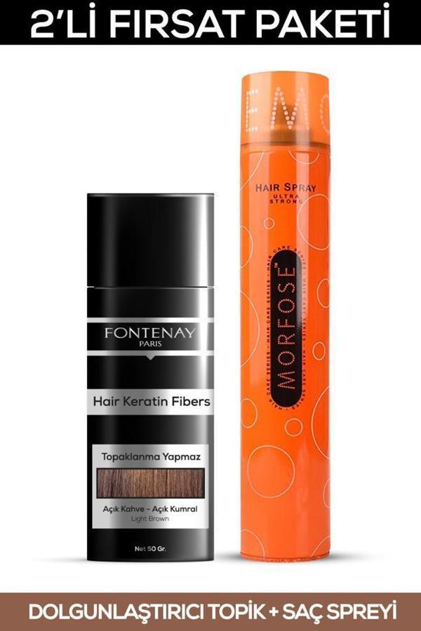 Fontenay Saç Dolgunlaştırıcı Keratin Fibers Açık Kahve Topik Saç Tozu 50gr + Saç Spreyi 400ml 2'Li Set 2 - Image 1