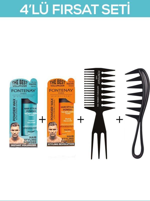 Fontenay Saç Şekillendirici Pudra Toz Wax Mat Effect Ve Ultra Strong + Şekil Tarak'ı X2 4'Lü Set - Image 1