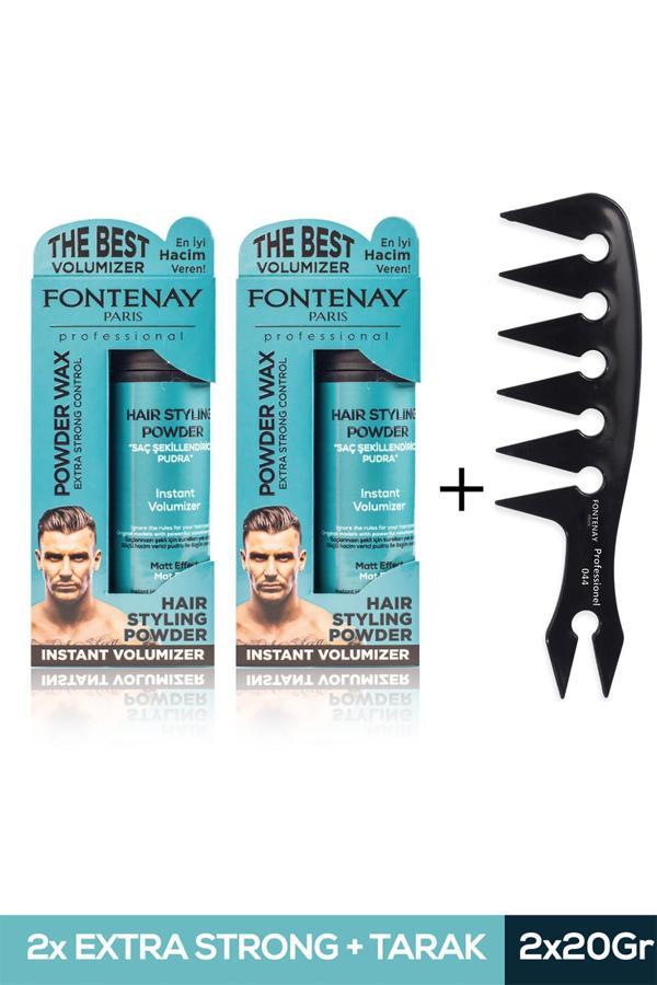 Fontenay Saç Şekillendirici Pudra Toz Wax Mat Effect Mavı 20gr X2 + Geniş Aralıklı Wax Tarağı 3'Lü Set - Image 1