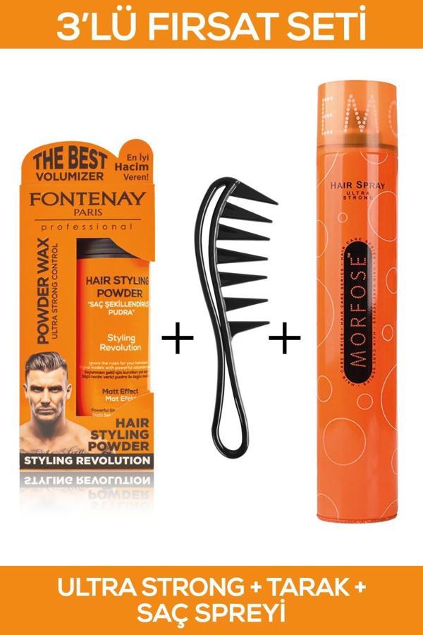 Fontenay Saç Şekillendirici Pudra Toz Wax Ultra Strong Turuncu + Şekil Tarağı + Saç Spreyi 400ML 3'lü Set - Image 1