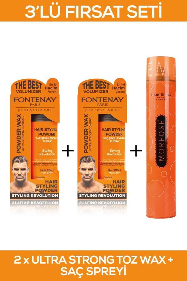 Fontenay Saç Şekillendirici Pudra Toz Wax Ultra Strong Turuncu 20gr X2 + 400ml Saç Spreyi 3'Lü Set - Image 1