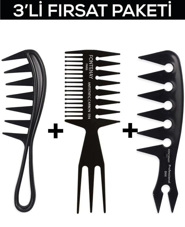 Fontenay Profesyonel Antistatik Tarak Şekil Tarak Seti 3'Lü Set - Image 1