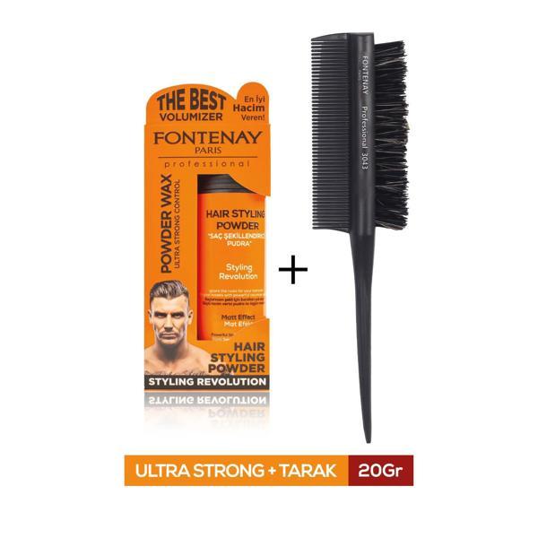 Fontenay Saç Şekillendirici Pudra Toz Wax Ultra Strong Turuncu 20gr + Profesyonel Topuz Fırçası Krepe 3043 2'li Set - Image 1