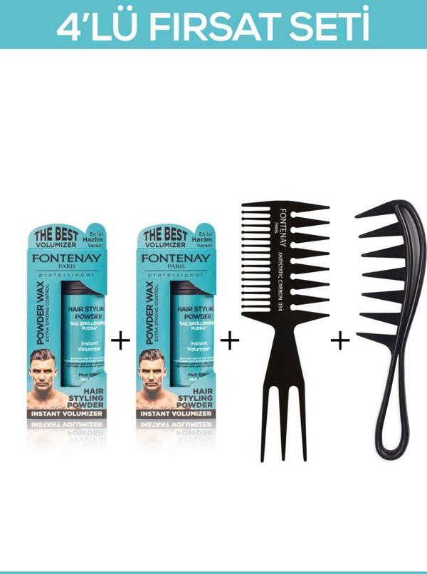 Fontenay Saç Şekillendirici Pudra Toz Wax Mat Effect Mavı 20gr X2 + Şekil Tarağı X2 4'Lü Set - Image 1
