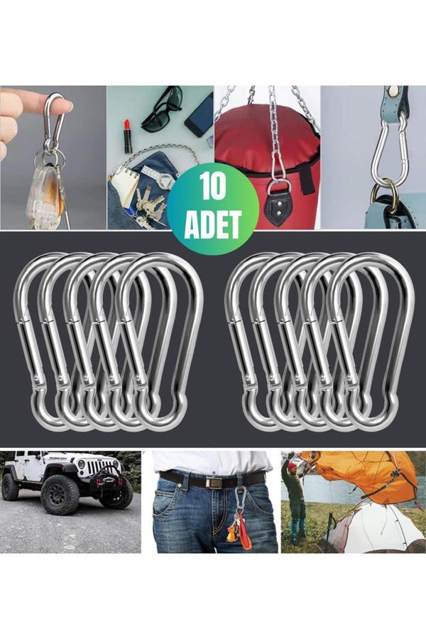 10 Adet Düz Yaylı Karabina 10 Mm No Olta Deniz Tırmanma Kamp Ekipmanları Hamak Askı - Image 1