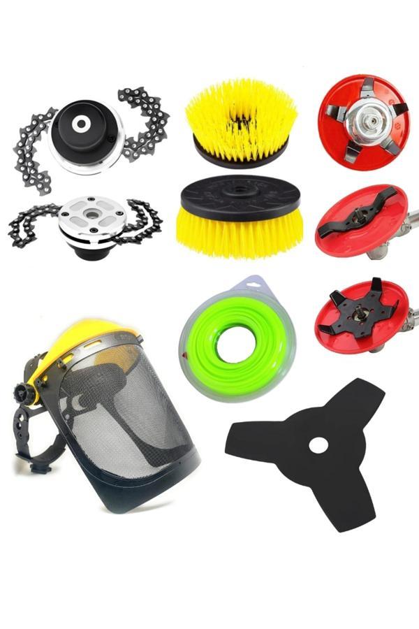 Benzinli Tırpanlara Uyumlu Maske – Zincirli Başlık–toprak Karıştırıcı–halı Fırçası–üçlü Bıçak–misina - Image 1