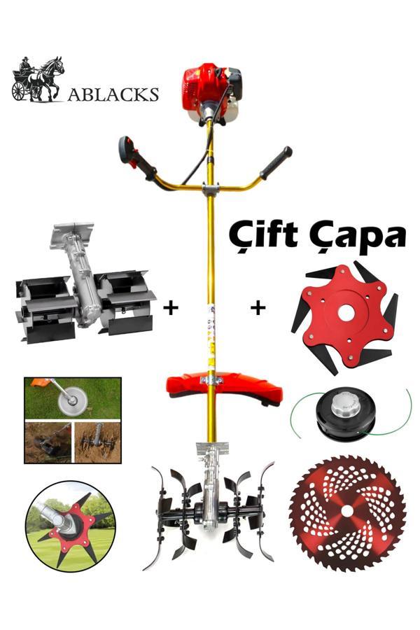 Yan Tırpan + Toprak Çapalama Aparatı + Altıgen Bıçak (2 Adet Çapa) - Image 1
