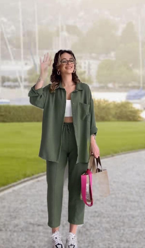 Keten Günlük İkili Takım Elbise Pantolon Gömlek - Image 1