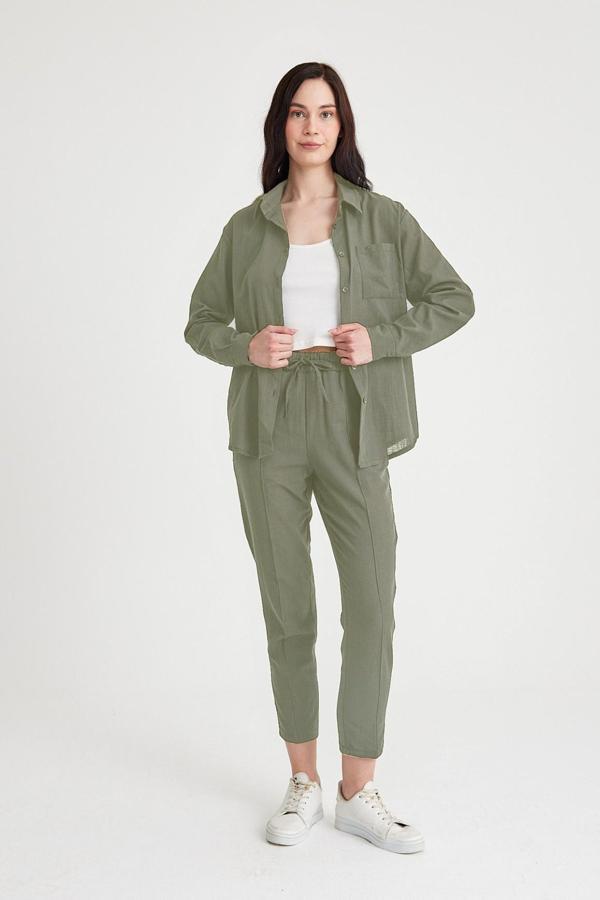 Keten Günlük İkili Takım Elbise Pantolon Gömlek - Image 1