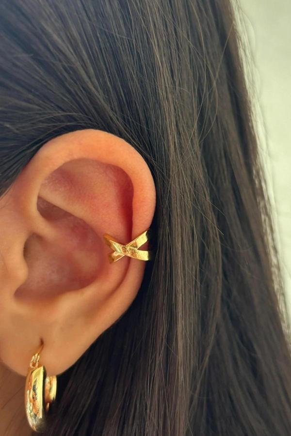 Çapraz Görünüm Kadın Sıkıştırmalı Earcuff Kıkırdak Küpe - Image 1