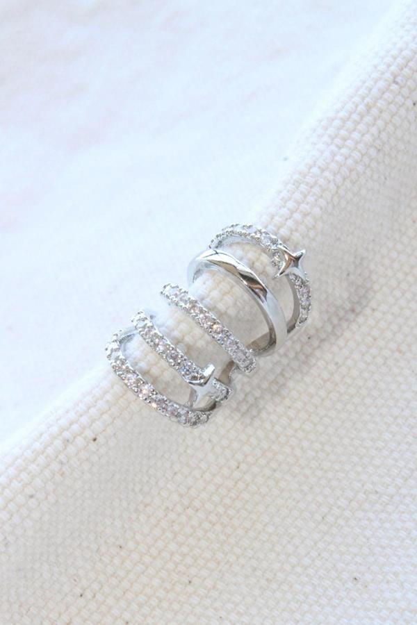 Çoklu Görünüm Zirkon Taşlı Minik Yıldızlı Model Earcuff Kıkırdak Küpe - Image 1