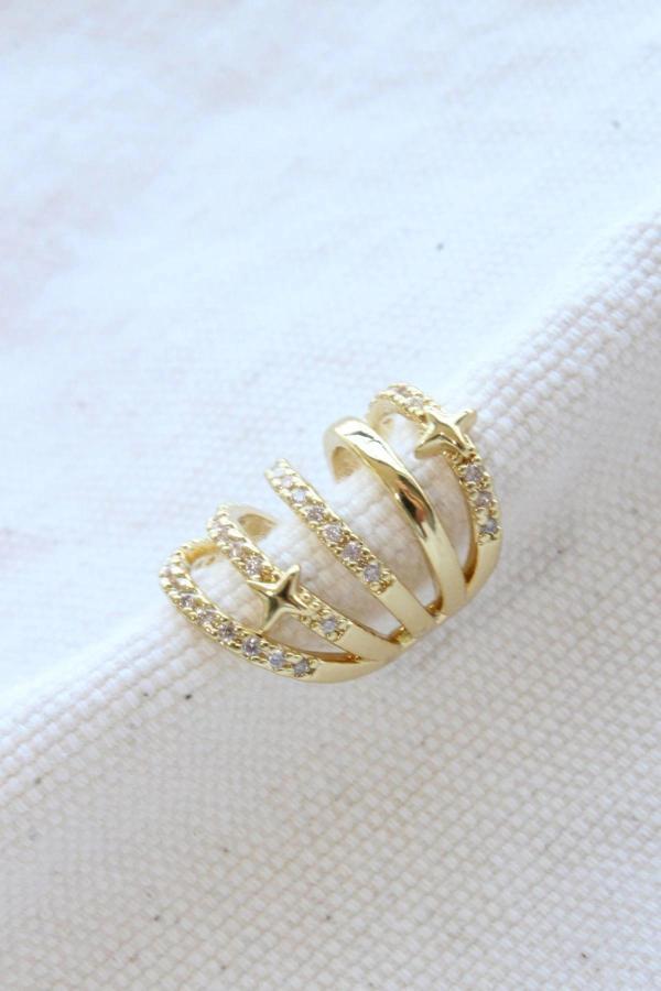 Çoklu Görünüm Zirkon Taşlı Minik Yıldızlı Model Earcuff Kıkırdak Küpe - Image 1