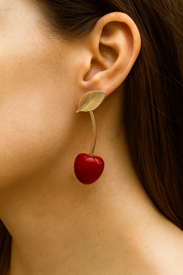 Kiraz Tasarım Sallantılı Kadın Küpe - Image 1