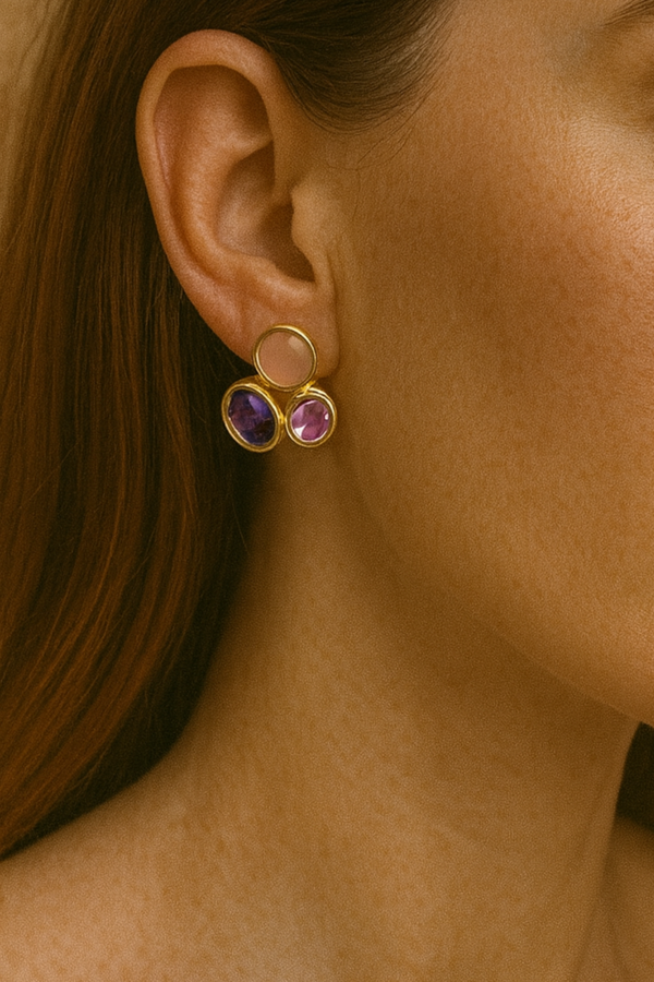 Özel Tasarım Çok Renkli Taşlı Kararmaz Renk Atmaz Kadın Çelik Küpe - Image 1