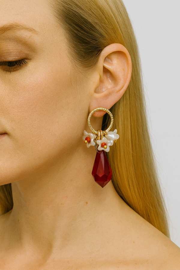 Passion Petal Çok Renkli İncili Çiçekli Kadın Küpe - Image 1