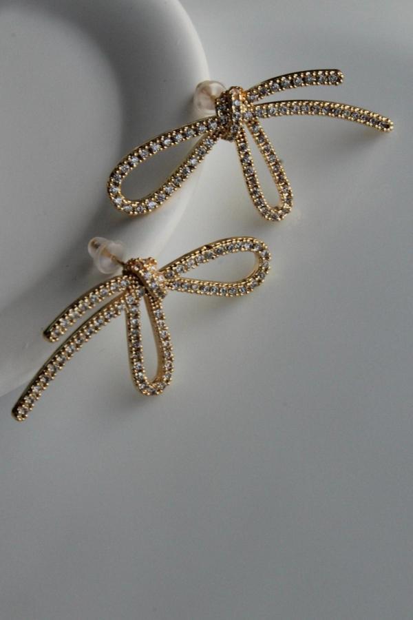 Premium Seri İthal Zirkon Taş Kaplama Büyük Fiyonk Model Kararmayan Şık Tasarım Kadın Küpe - Image 1