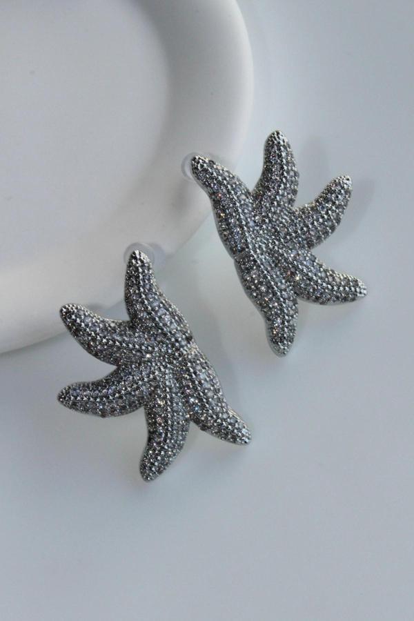 Premium Seri İthal Zirkon Taş Kaplama Deniz Yıldızı Model Kararmayan Şık Tasarım Kadın Küpe - Image 1