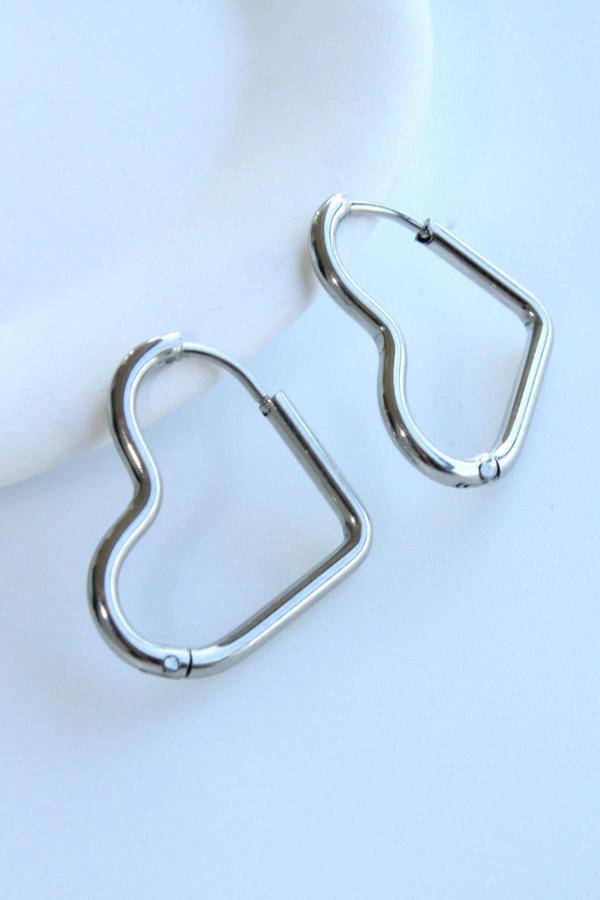 Premium Seri Kalp Şeklinde Halka Tasarım Kararmaz Kadın Çelik Küpe - Image 1