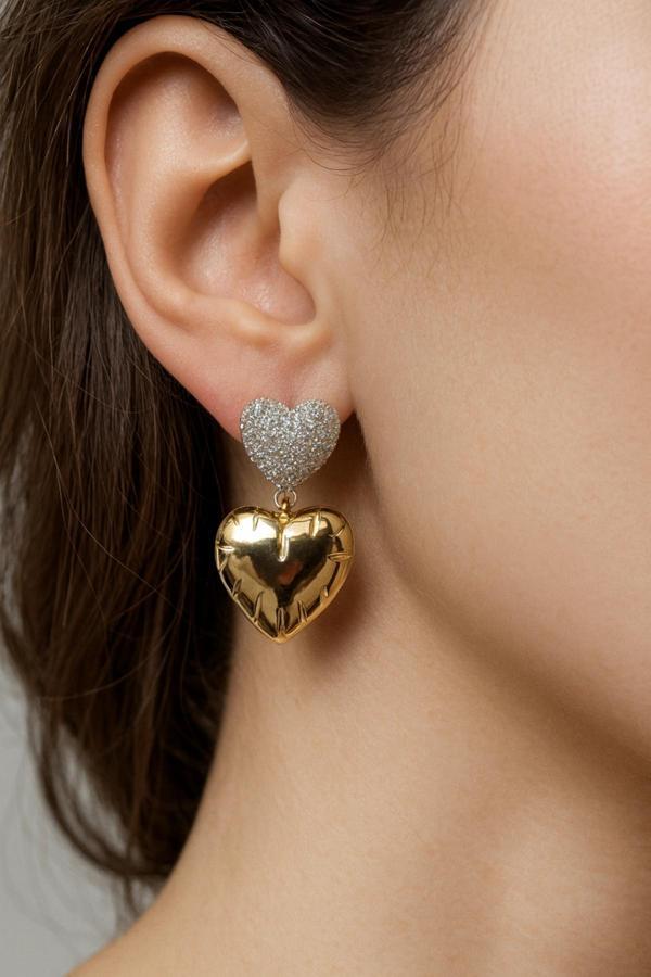 Sallantılı Zirkon Taşlı Kalp Model Kadın Çelik Küpe - Image 1