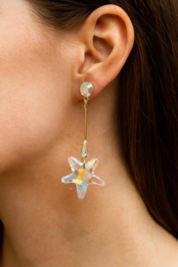 VIP Seri Sallantılı Zirkon Taşlı Yıldız Tasarım Kadın Küpe - Image 1