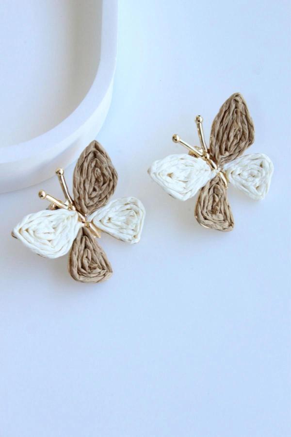 Yeni Sezon Hasır Kelebek Tasarım Yazlık Hafif Kadın Küpe - Image 1