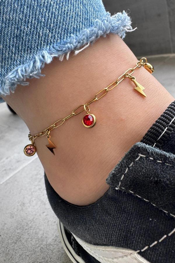 Renkli Zirkon Taşlı Şimşek Model Kadın Çelik Halhal - Image 1