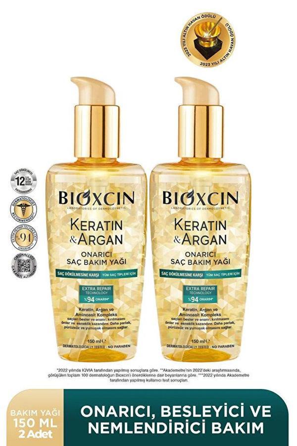 Bioxcin Keratin & Argan Onarıcı Saç Bakım Yağı 150 ml x 2 Adet - Image 1