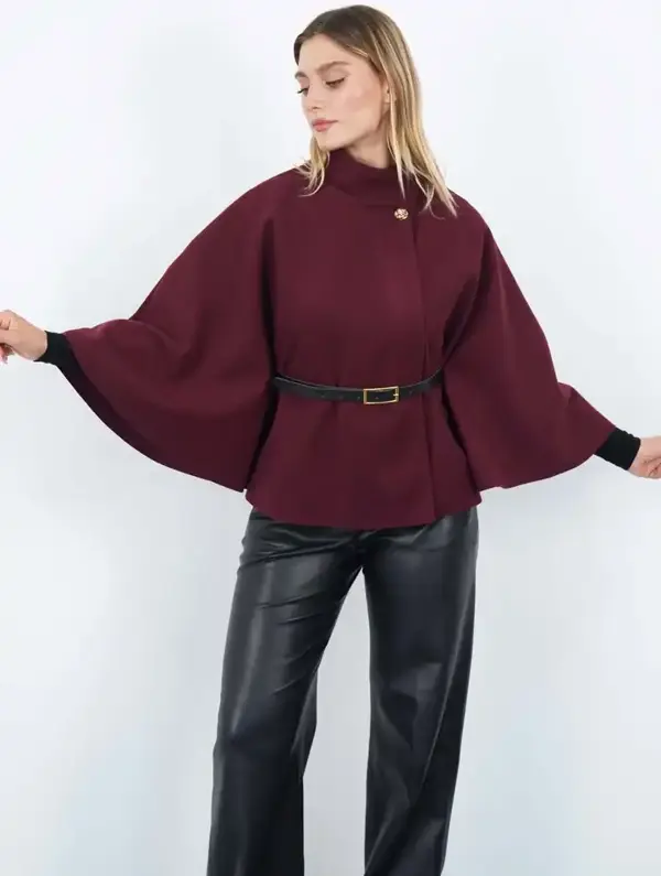 Pelerin Panço Kaban İnce Kaşe Kemer Hediyeli Gold Düğmeli - Image 1