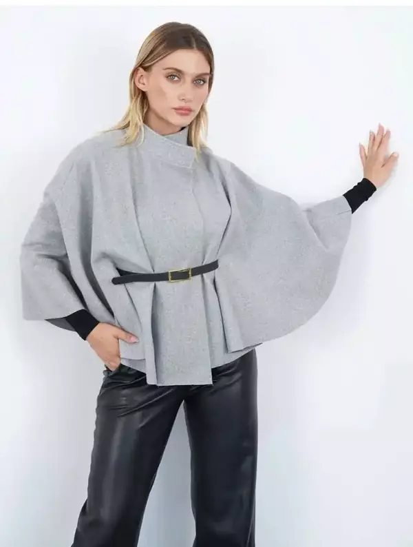 Pelerin Panço Kaban İnce Kaşe Kemer Hediyeli Gold Düğmeli - Image 1