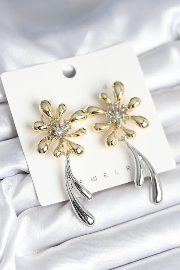 Çiçek Model Gold Gümüş Renk Kadın Küpe 11298 - Image 1