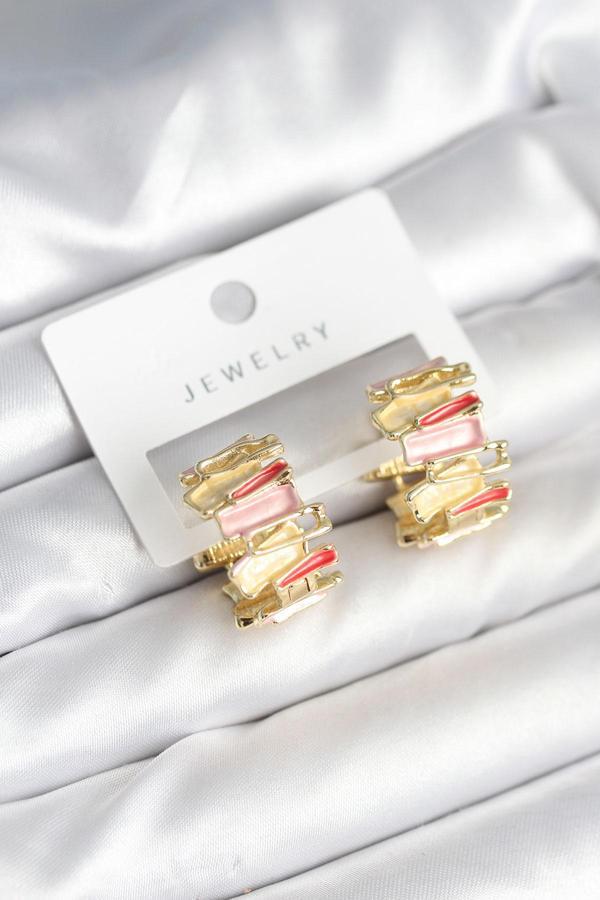 Mineli Karışık Renkli Gold Pirinç Kadın Küpe 11285 - Image 1