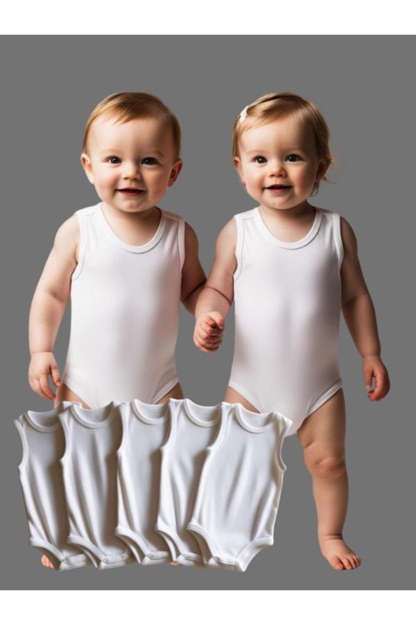 ArelStore 5'Li Paket Sıfır Kollu Bebek Zıbın %100 Pamuk Kumaş - Image 1