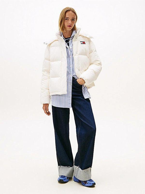 Tommy Hilfiger TJW Alaska Grid Kuş Tüyü Kadın Beyaz Ceket DW0DW21623YBH - Image 1