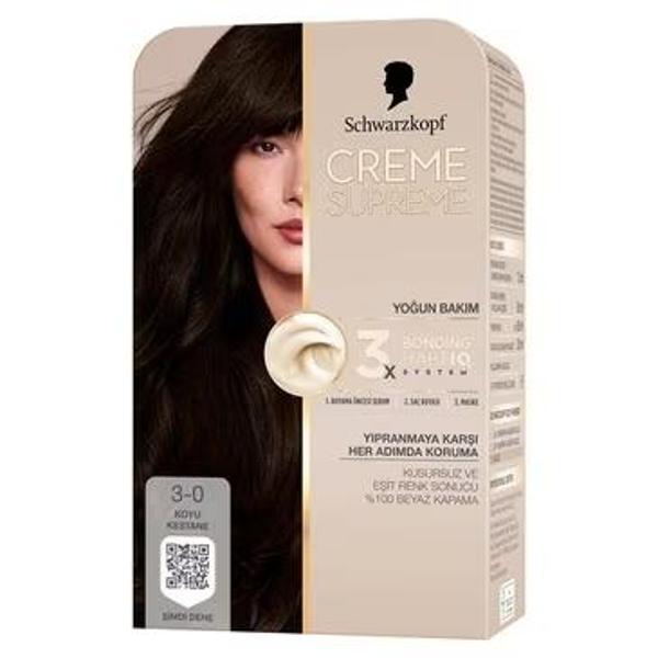 Schwarzkopf Creme Supreme Saç Boyası Koyu Kestane 3-0 - Image 1