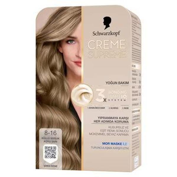 Schwarzkopf Creme Supreme Saç Boyası Küllü Soğuk Koyu 8-16 - Image 1